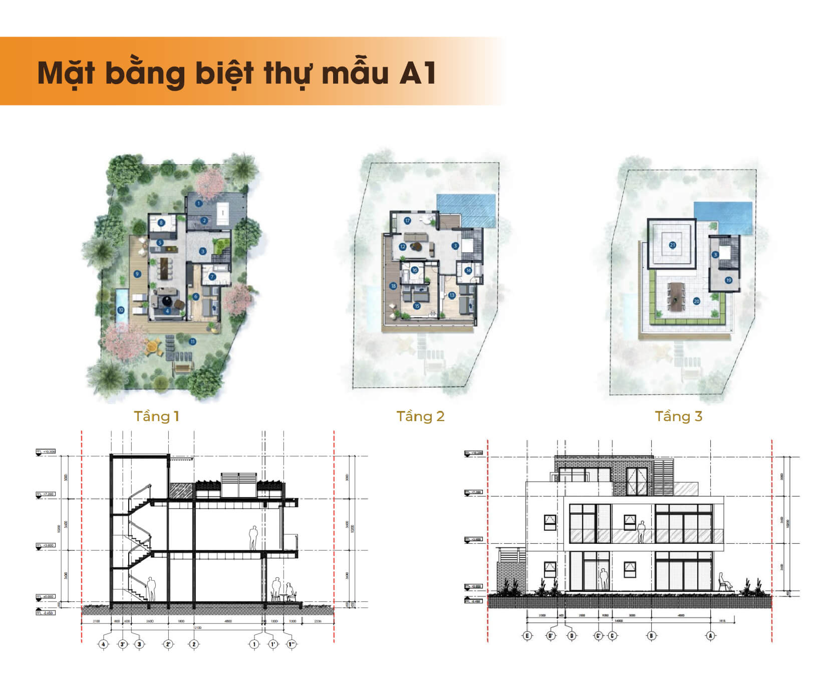 Sơ đồ mặt bằng biệt thự The Maris mẫu A1