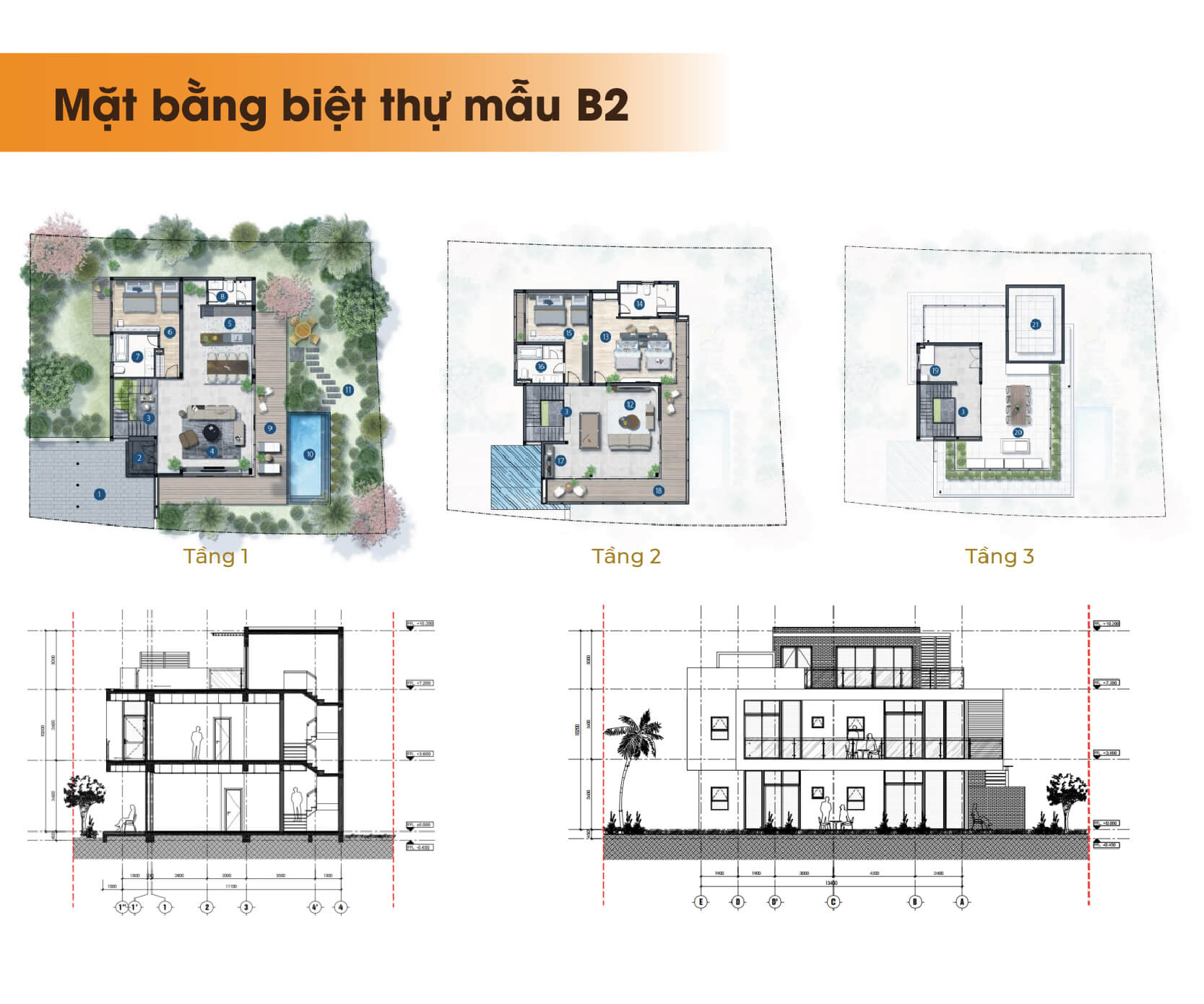 Sơ đồ mặt bằng biệt thự mẫu B2