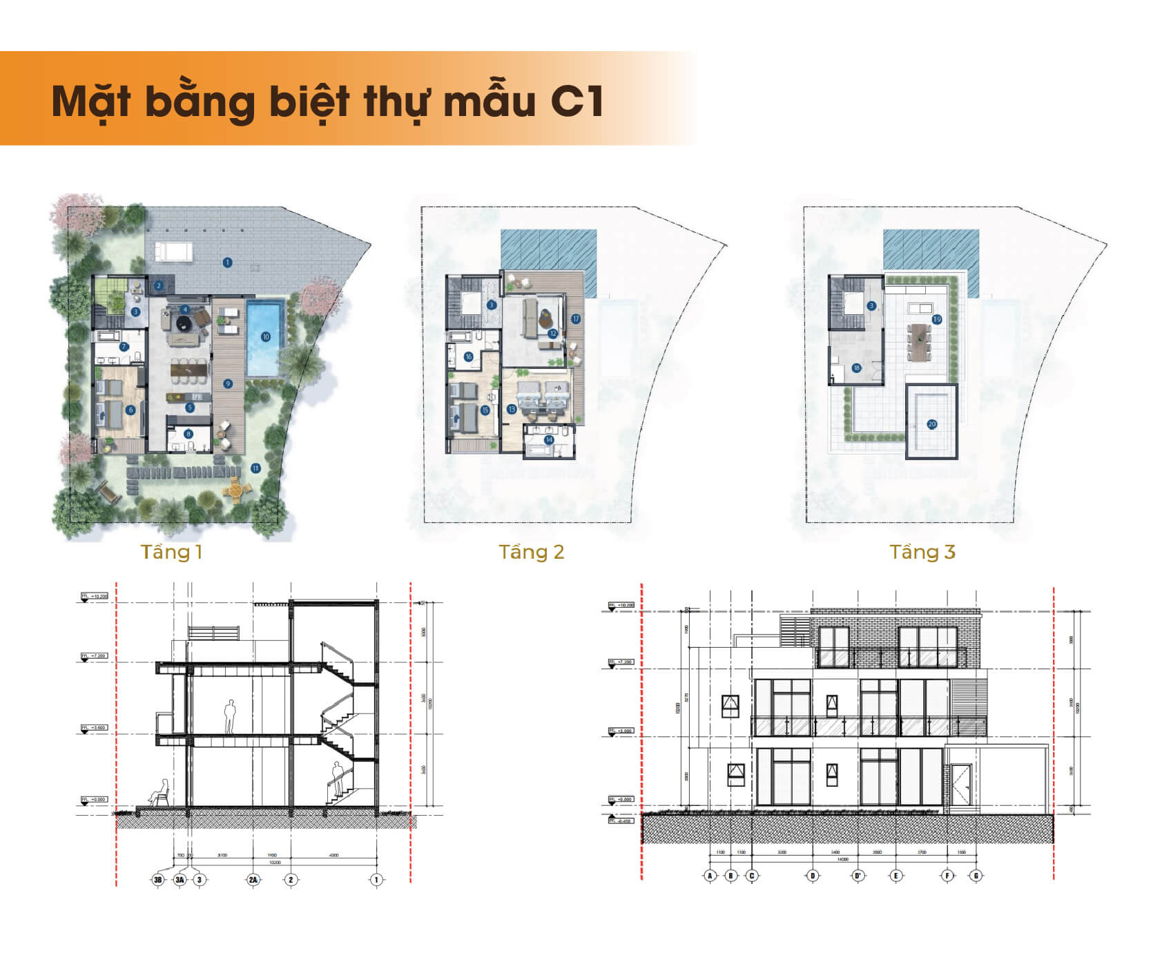 Sơ đồ mặt bằng biệt thự mẫu C1