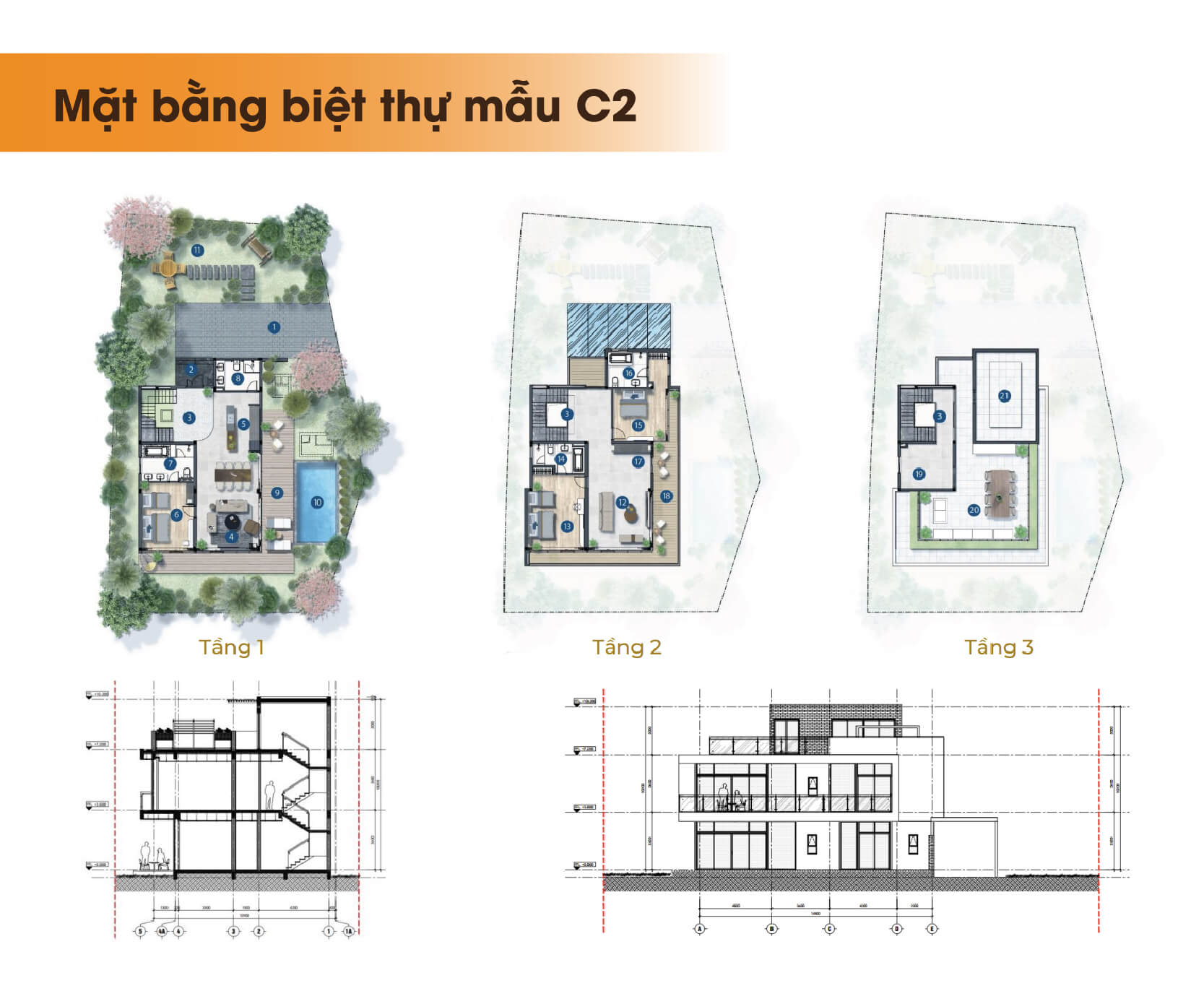 Sơ đồ mặt bằng biệt thự mẫu C2