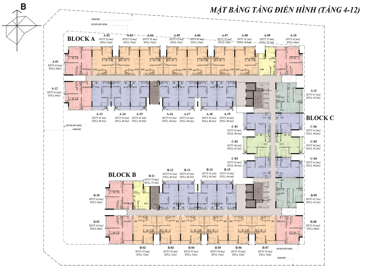 Mặt bằng tầng 4-12 của căn hộ Osimi Phú Mỹ