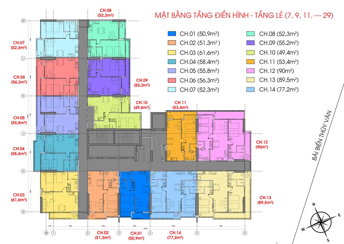 Mặt bằng tầng chẵn/lẻ của căn hộ CSJ Vũng Tàu