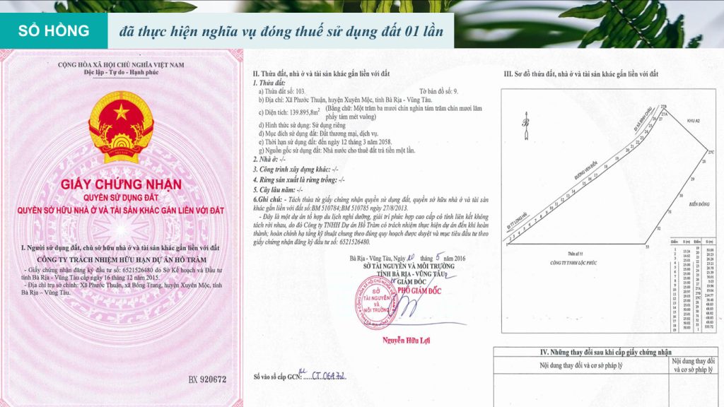 Sổ hồng đã đóng tiền sử dụng đất 1 lần