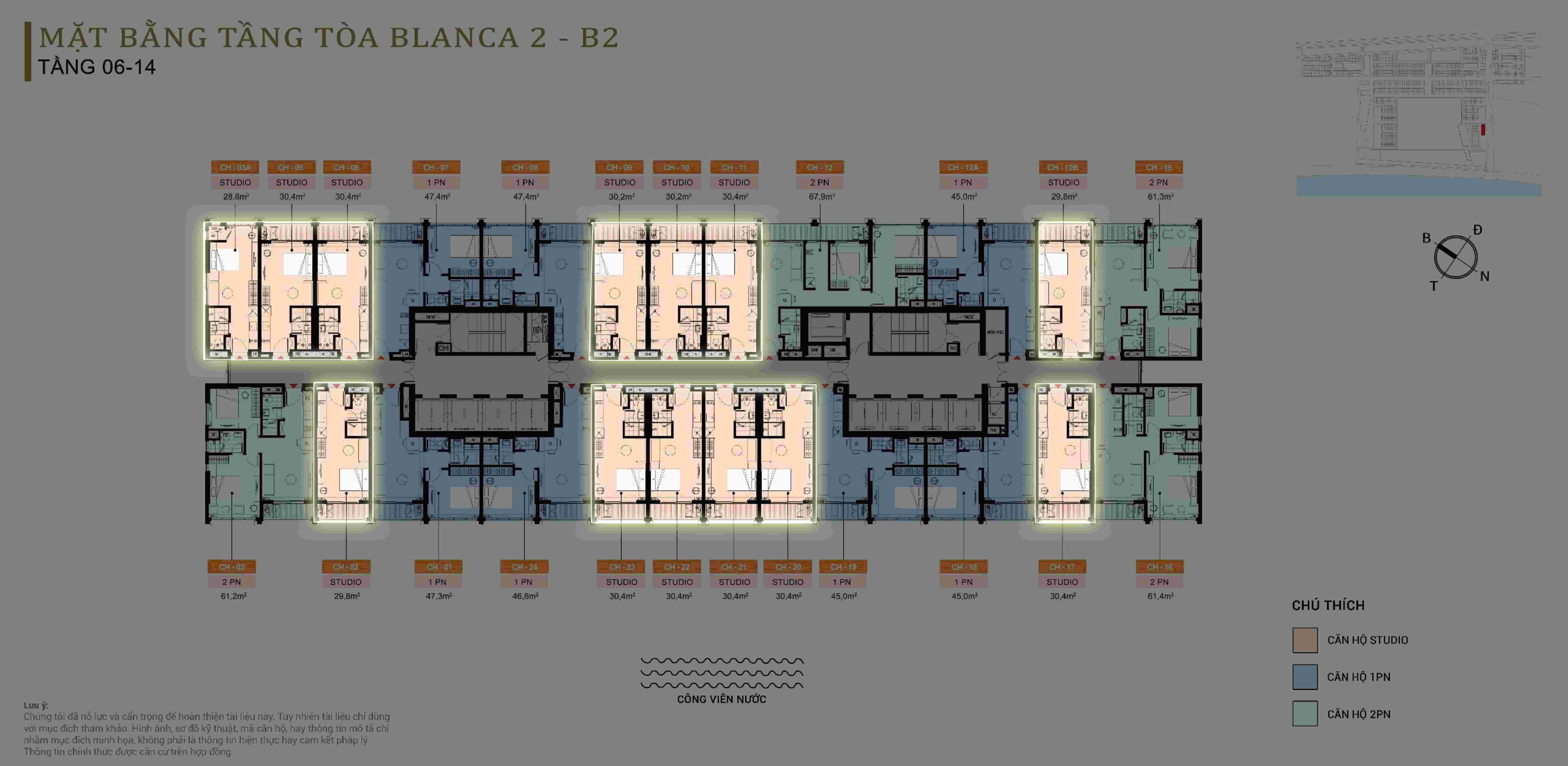 Vi tri can ho Studio blanca city tren mat bang tang B2