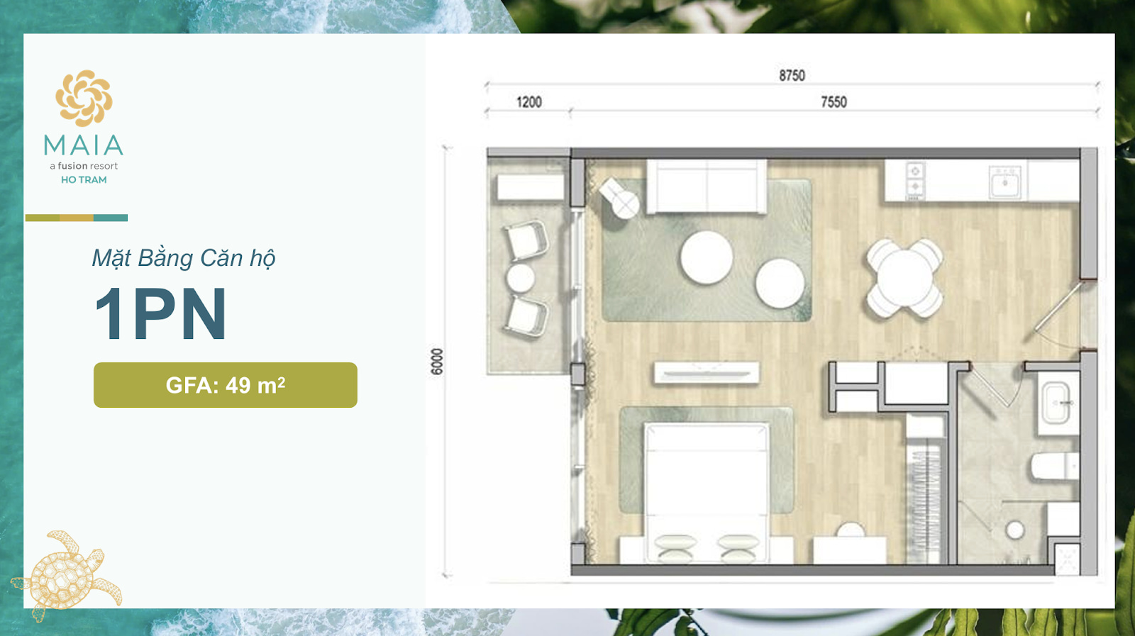 Tam view can ho MAIA resort ho tram layout 1PN