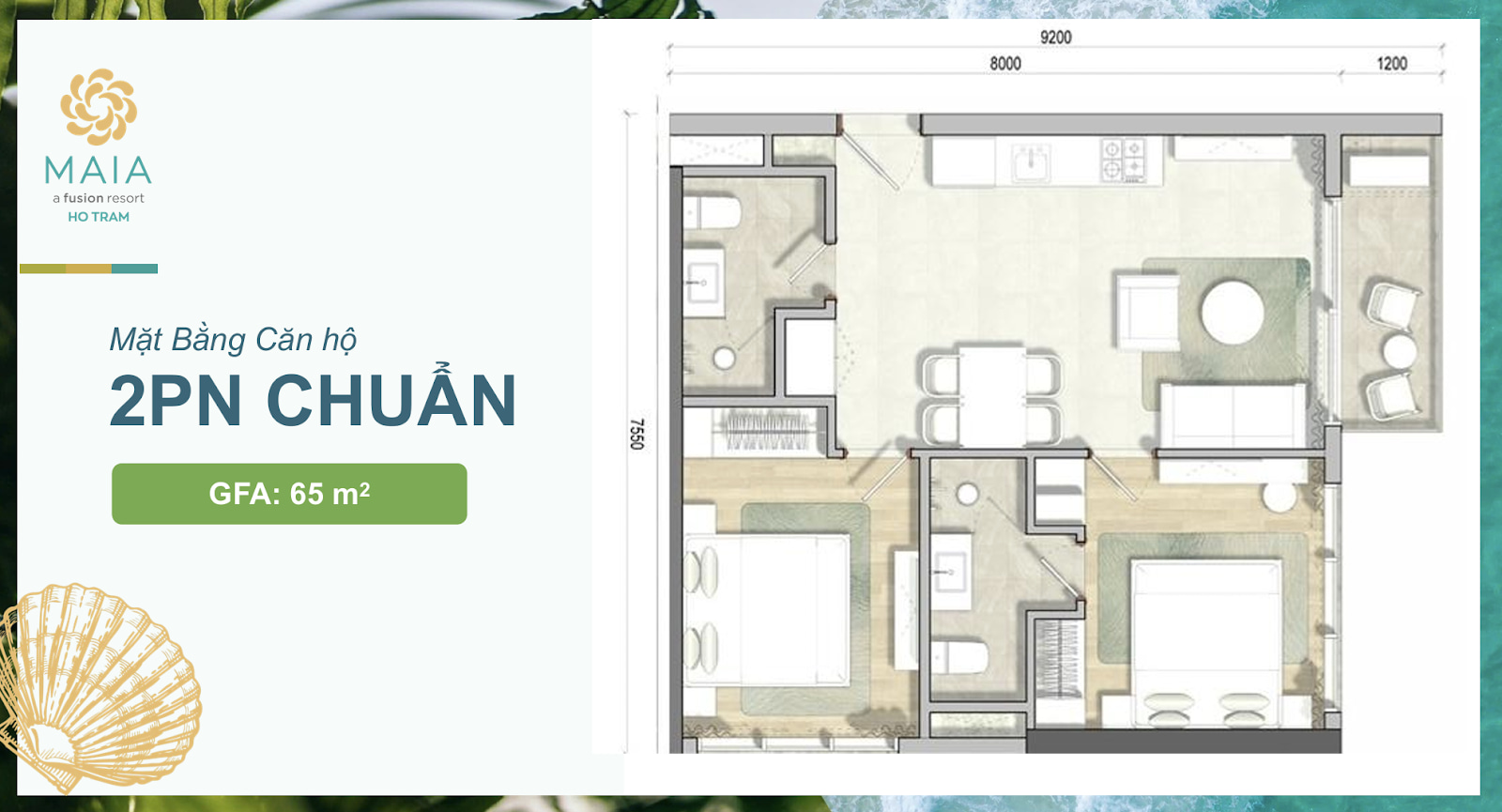 Tam view can ho MAIA resort ho tram layout 2PN