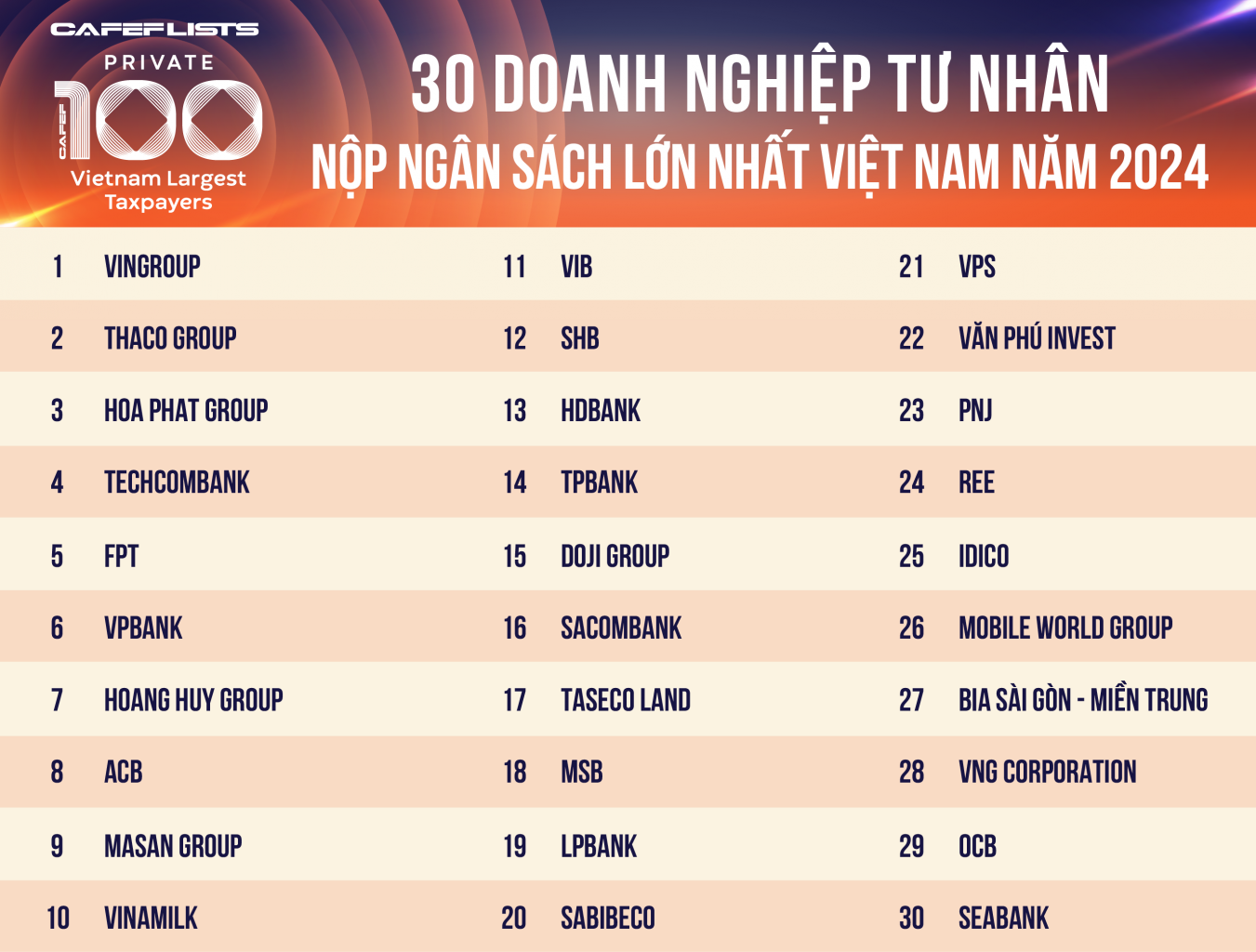 Top doanh nghiep tu nhan gop ngan sach lon nhat Viet Nam 30 doanh nghiep