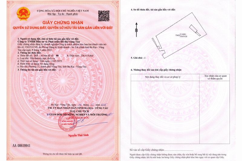 Pháp lý căn hộ Beacon Blanca City Vũng Tàu Giấy chứng nhận quyền sử dụng đất cấp ngày 12/5/2025