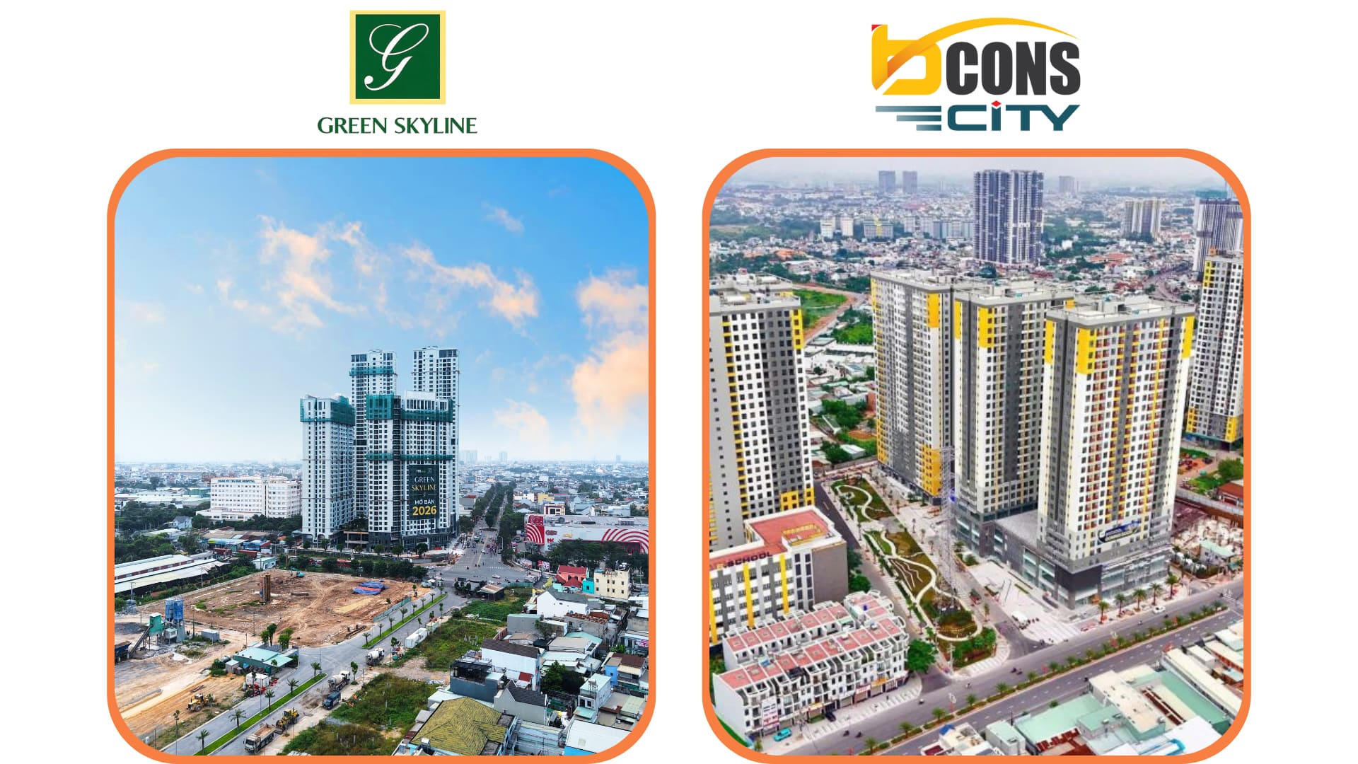 Hình ảnh thực tế so sánh Green Skyline và Bcons City
