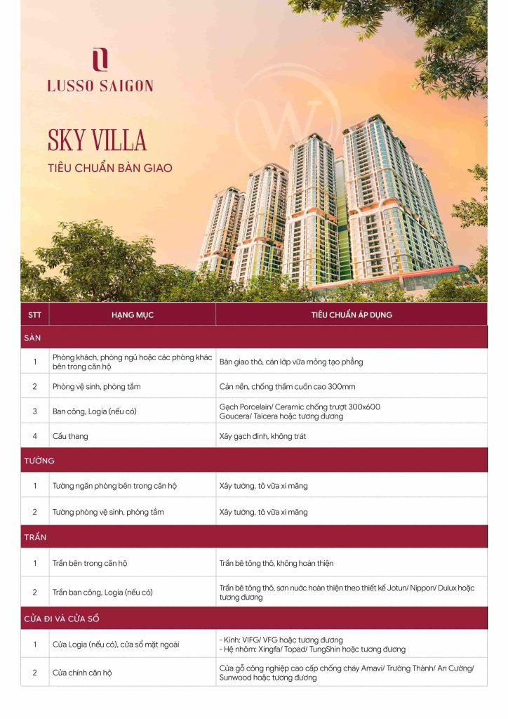 Tieu chuan ban giao Sky Villa Lusso Saigon
