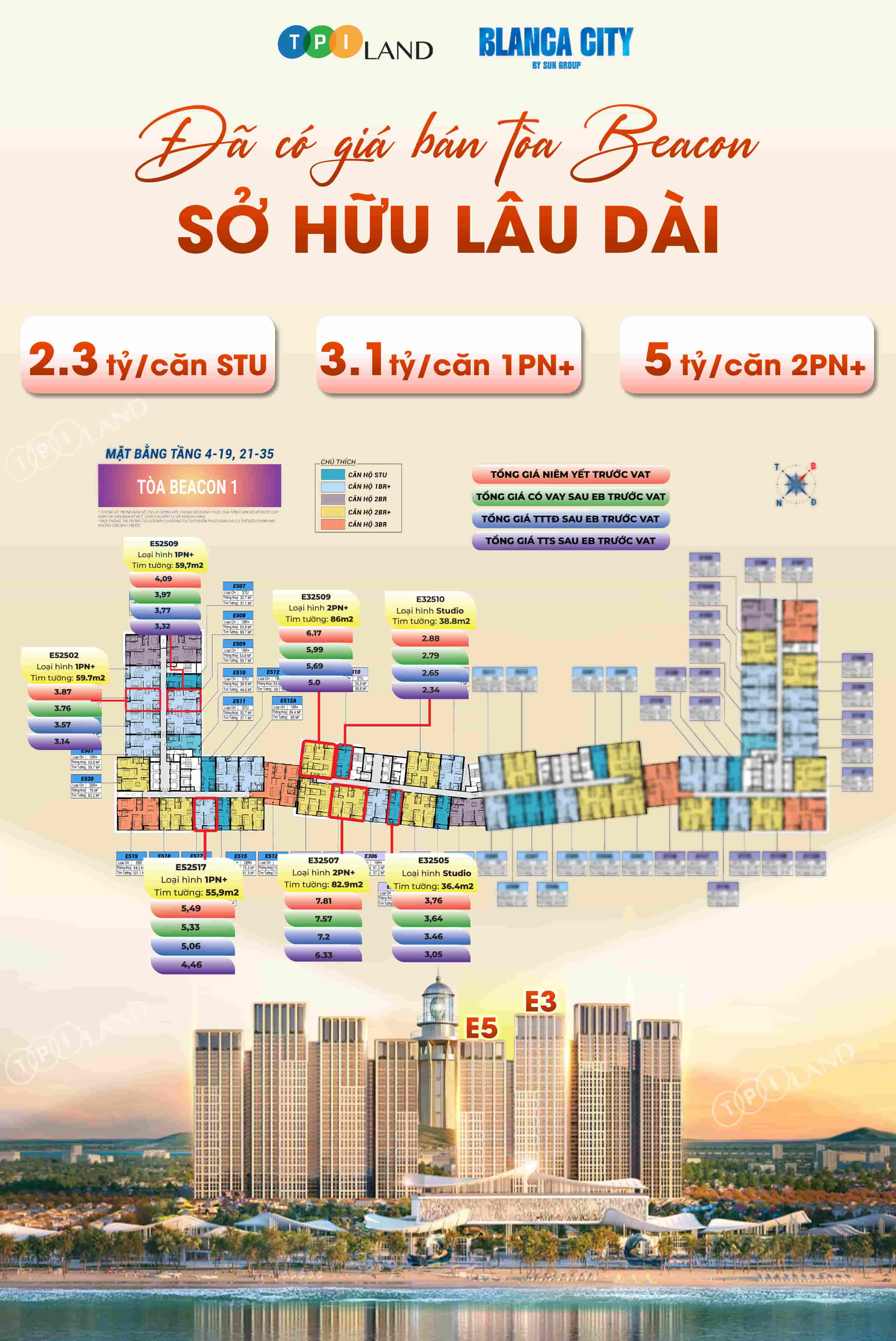 Giá bán chi tiết từng loại căn