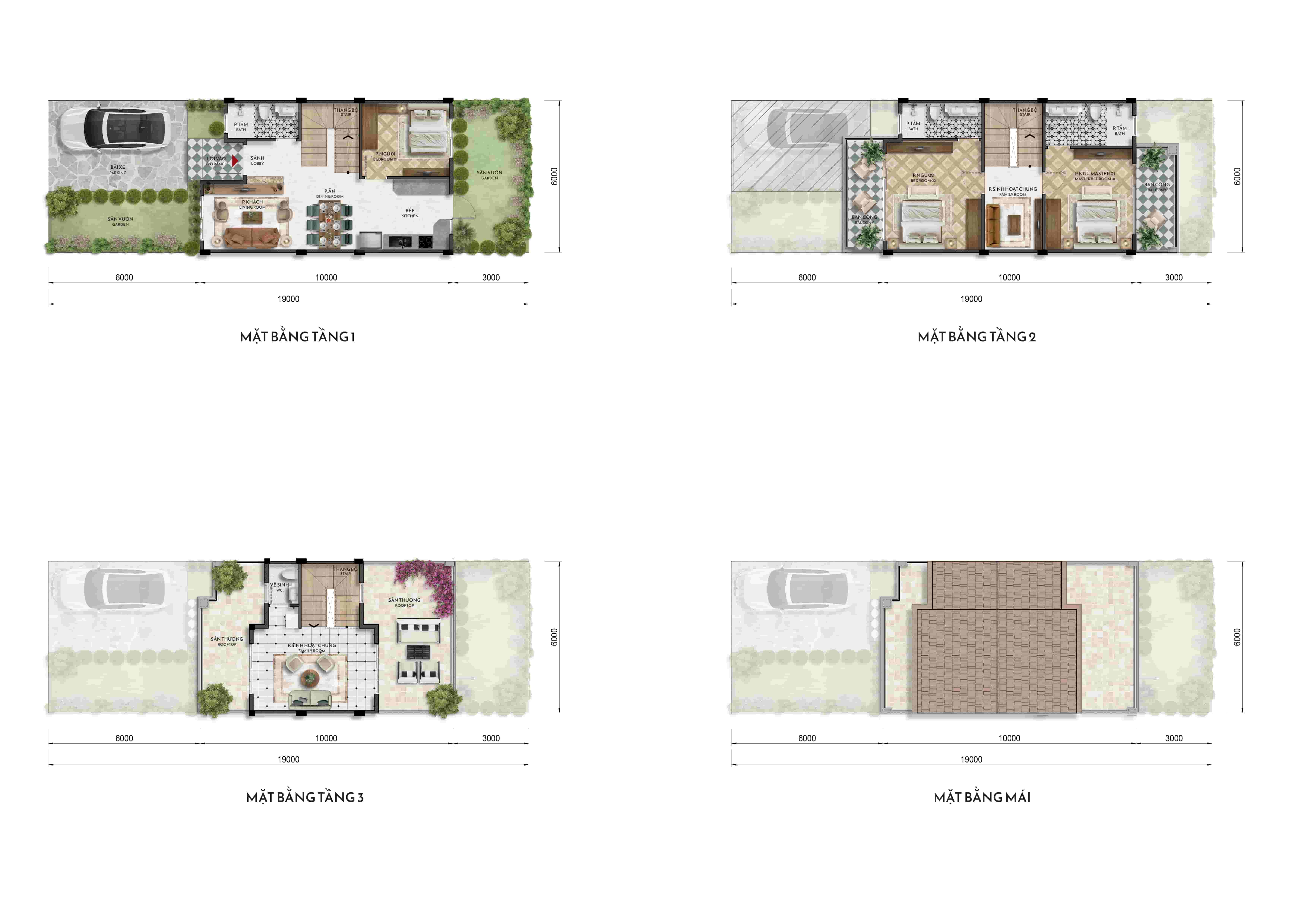 Layout các tầng nhà phố vườn Izumi Canaria