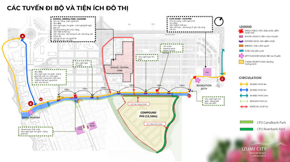 Sơ đồ các tuyến đi bộ và tiện ích Izumi Canaria