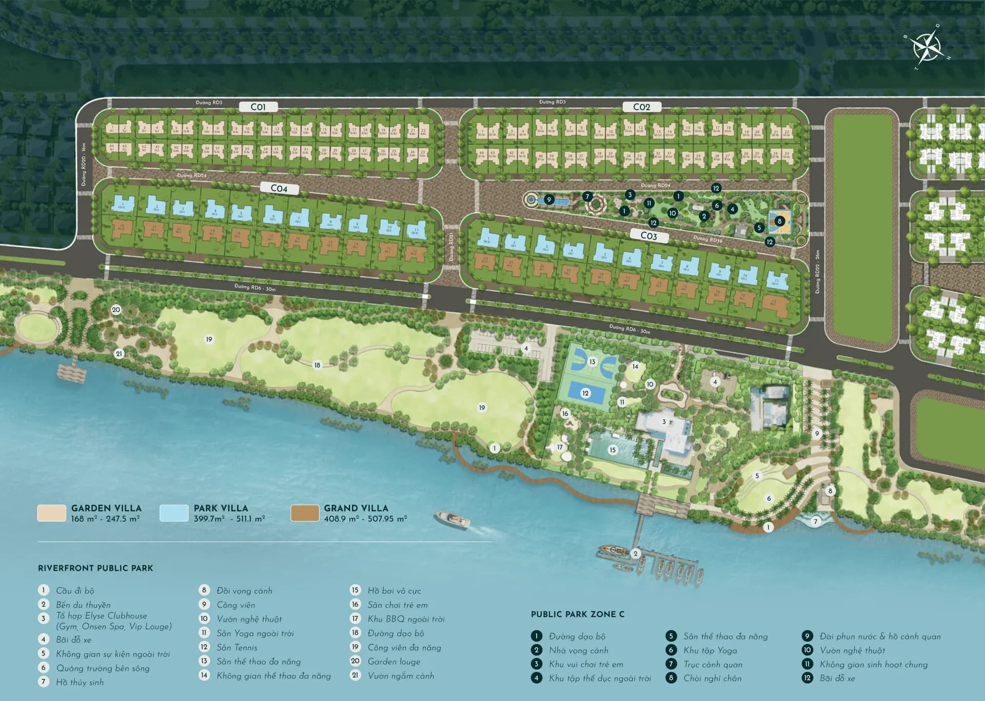 Mặt bằng tổng thể vị trí các căn giá bán biệt thự Elyse Island tại Zone C
