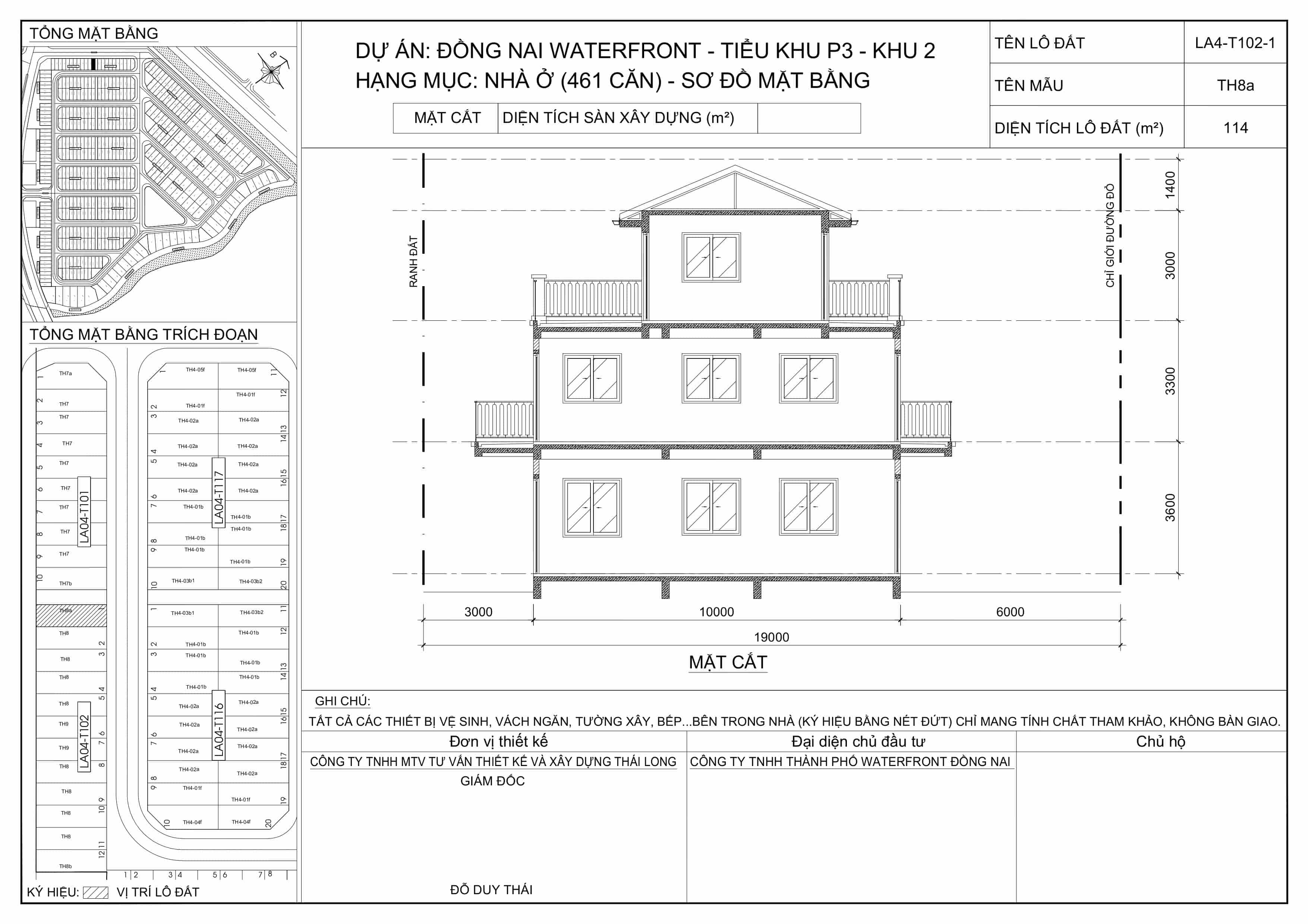 Mặt cắt căn LA4-T102-1 nhà phố vườn Izumi Canaria