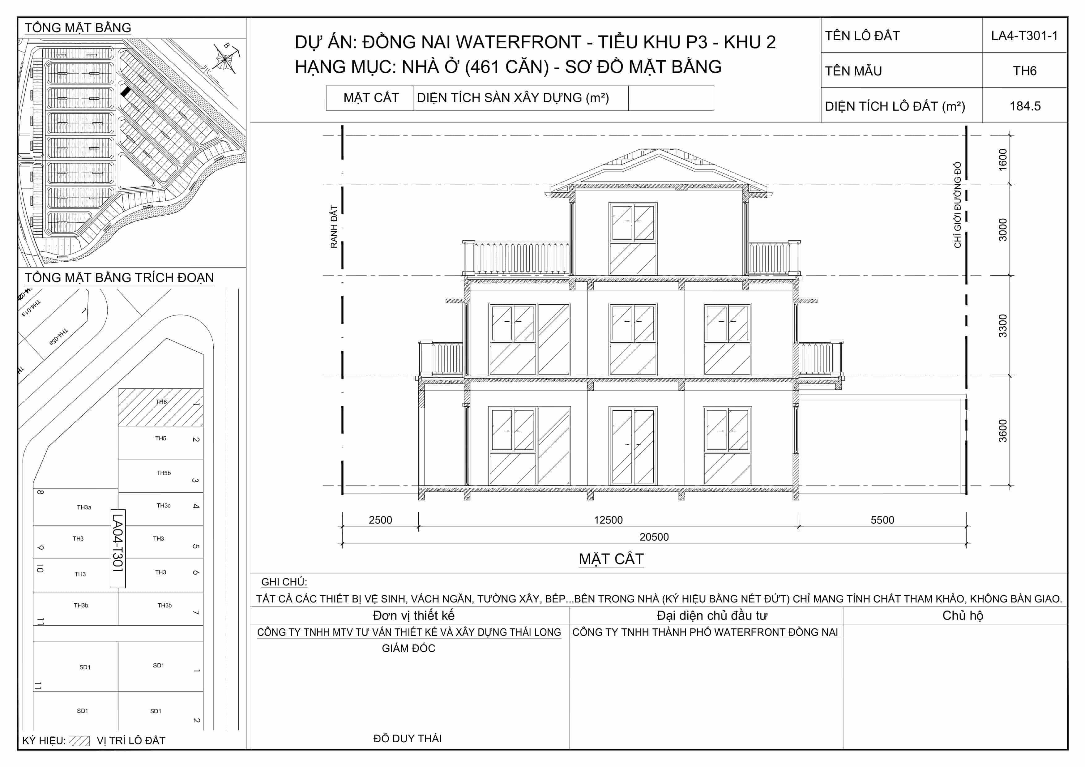 Mặt cắt căn LA4-T301-1 nhà phố vườn Izumi Canaria