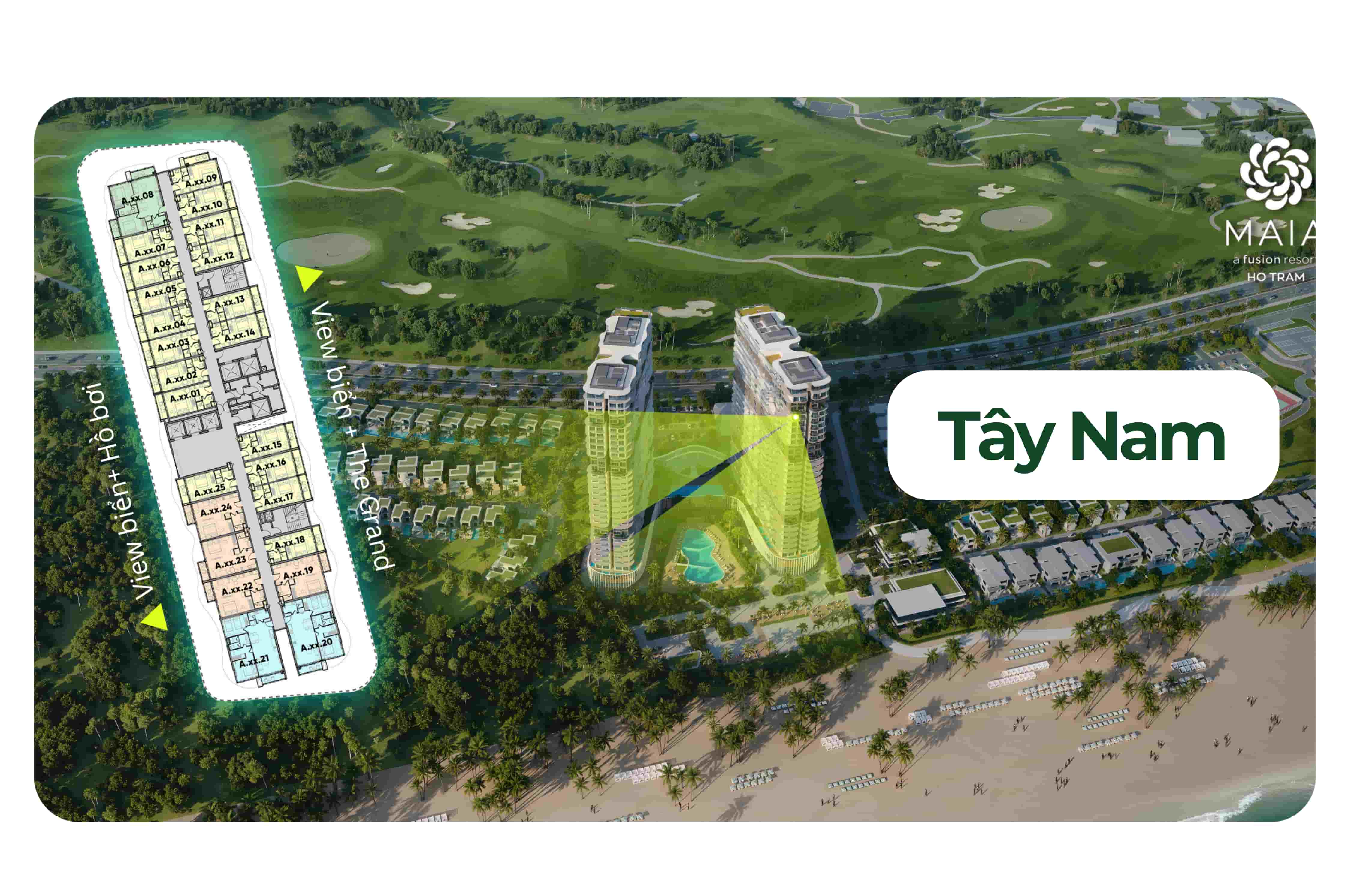 Hướng Tây Nam căn 1 phòng ngủ Maia